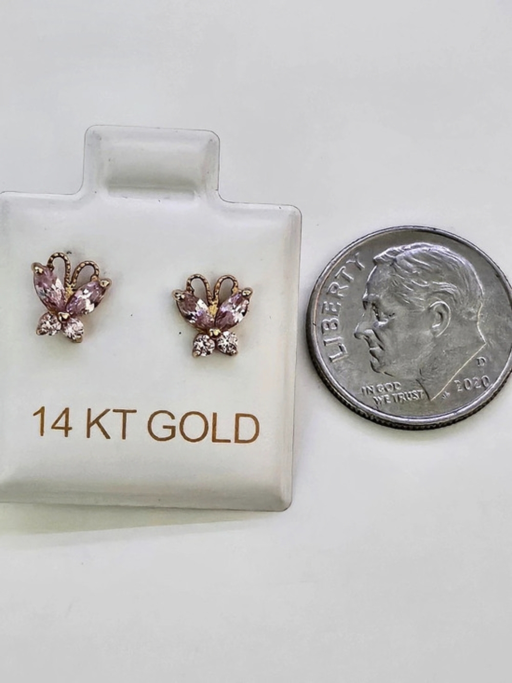 Pink Butterfly Stud Earrings 14K Gold Like New